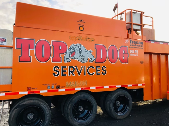Top Dog logo on a new machine. Our material is built strong to last outdoors and stay vibrant!
