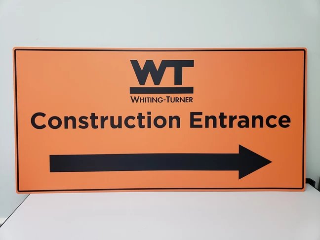 Whiting Turner needed to label their construction entrances with visible and easy to read signs. These signs were 48 x 24 aluminum.