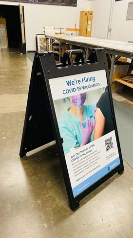 Our friends at INOVA Health System got 20 of these easy to setup A-Frame displays to let people know they were hiring! These display can easily have the sign inserts changed out and are great for the outdoors!